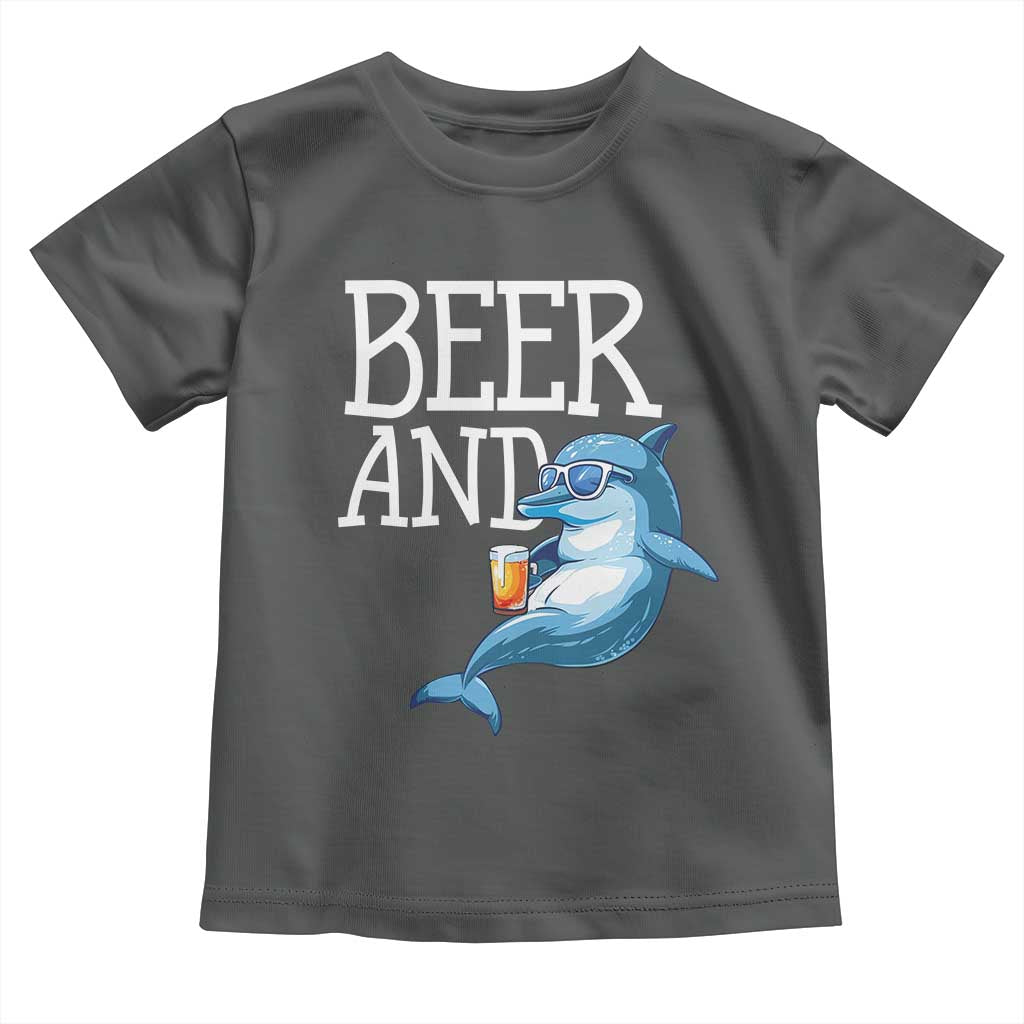 Dolphin And Beer Lover Funny Beach Life Gift Toddler T Shirt - Wonder Print Shop