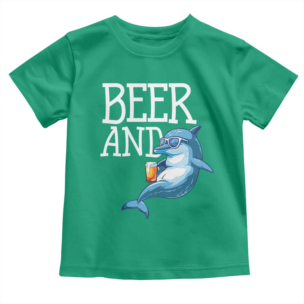 Dolphin And Beer Lover Funny Beach Life Gift Toddler T Shirt - Wonder Print Shop