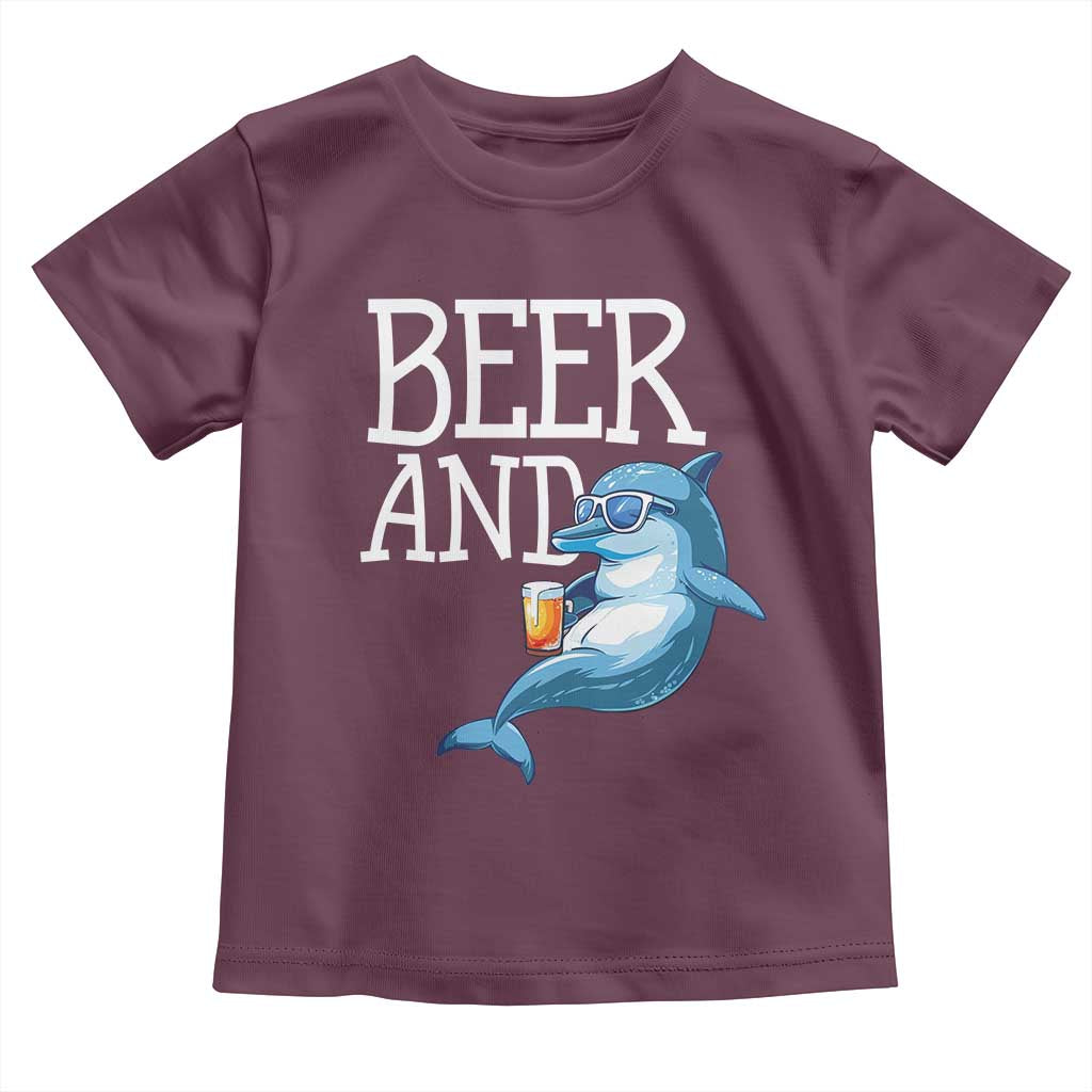 Dolphin And Beer Lover Funny Beach Life Gift Toddler T Shirt - Wonder Print Shop