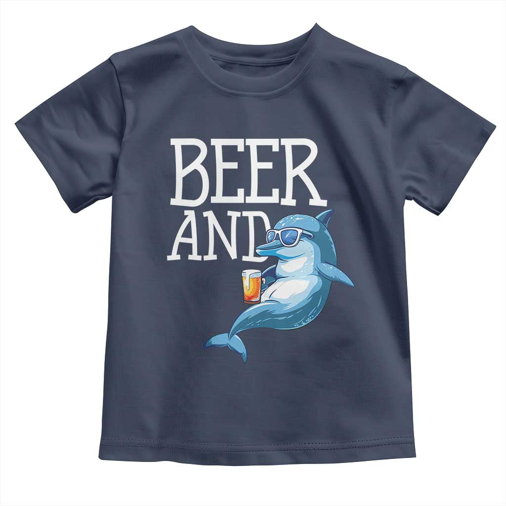 Dolphin And Beer Lover Funny Beach Life Gift Toddler T Shirt - Wonder Print Shop