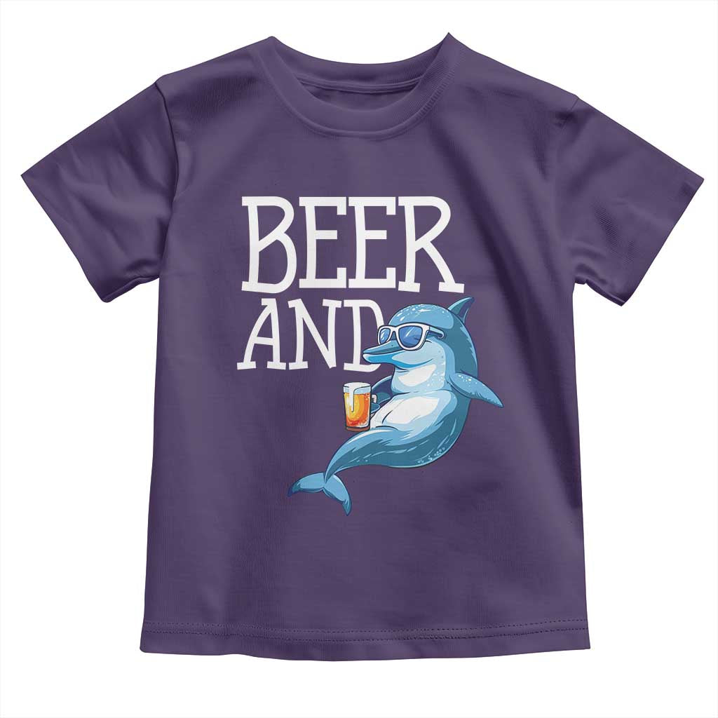 Dolphin And Beer Lover Funny Beach Life Gift Toddler T Shirt - Wonder Print Shop