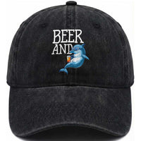 Dolphin And Beer Lover Funny Beach Life Gift Washed Cotton Baseball Cap