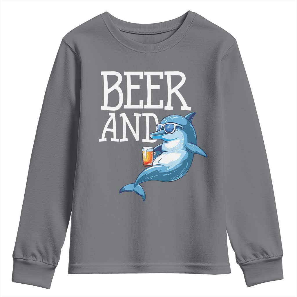 Dolphin And Beer Lover Funny Beach Life Gift Youth Sweatshirt - Wonder Print Shop