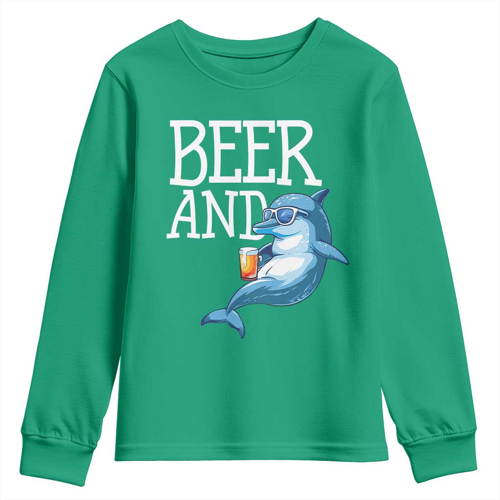 Dolphin And Beer Lover Funny Beach Life Gift Youth Sweatshirt - Wonder Print Shop