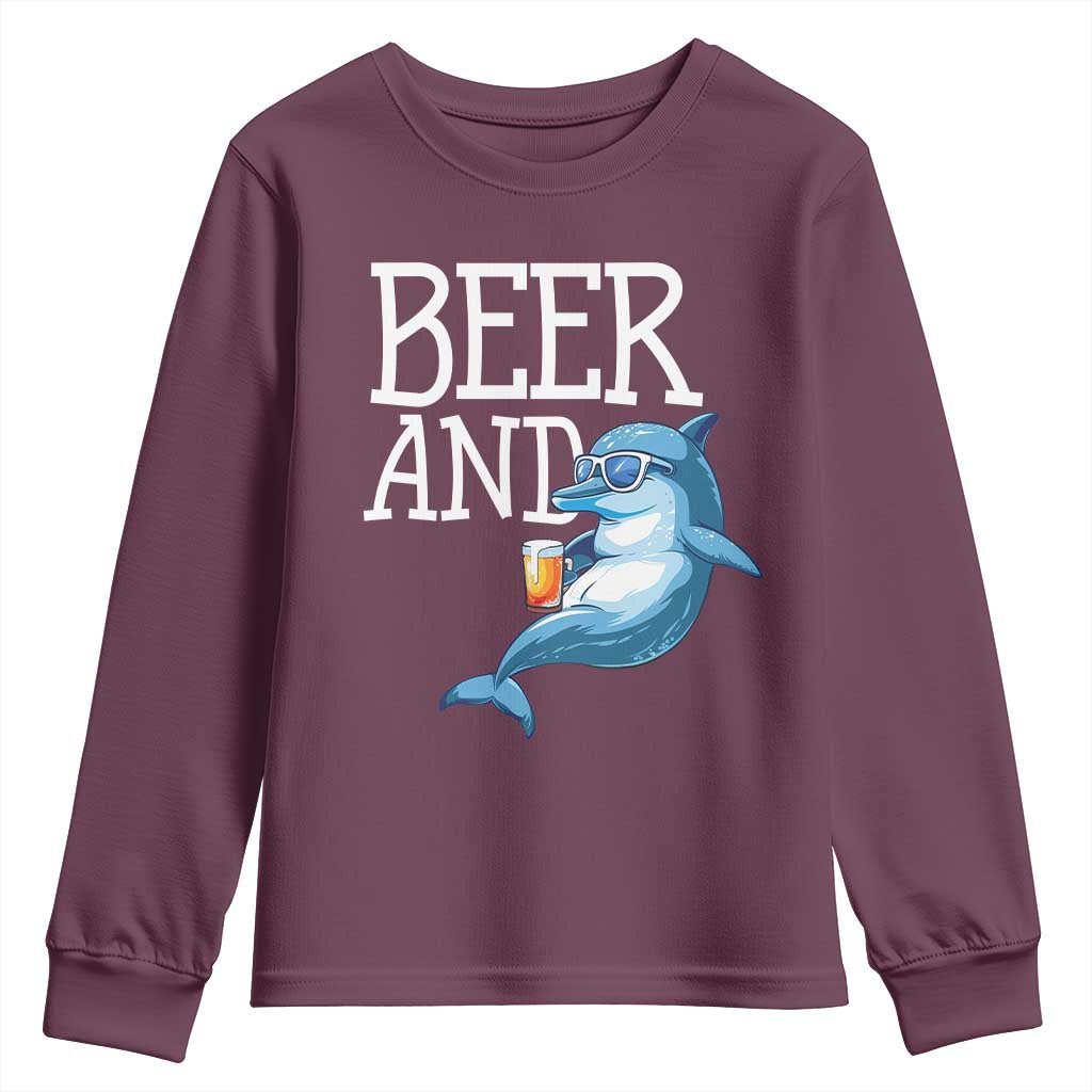 Dolphin And Beer Lover Funny Beach Life Gift Youth Sweatshirt - Wonder Print Shop