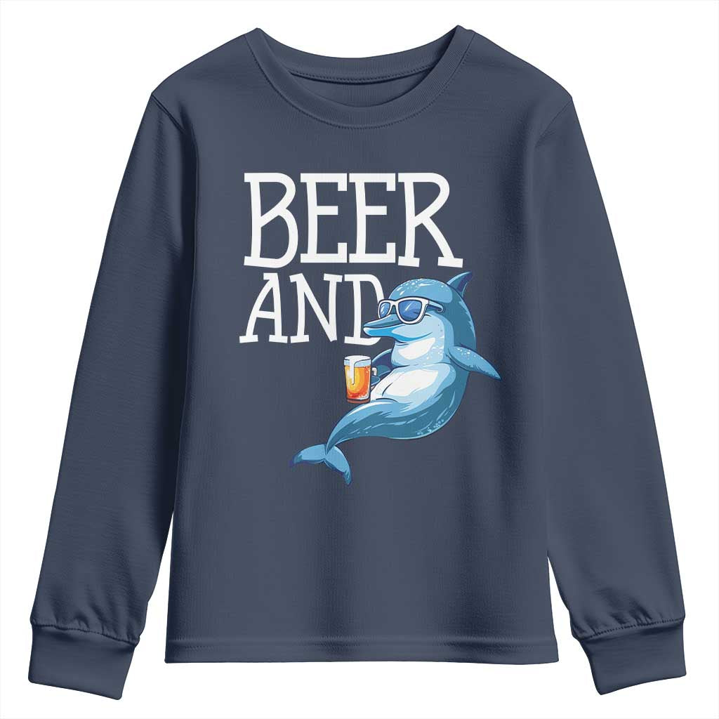 Dolphin And Beer Lover Funny Beach Life Gift Youth Sweatshirt - Wonder Print Shop