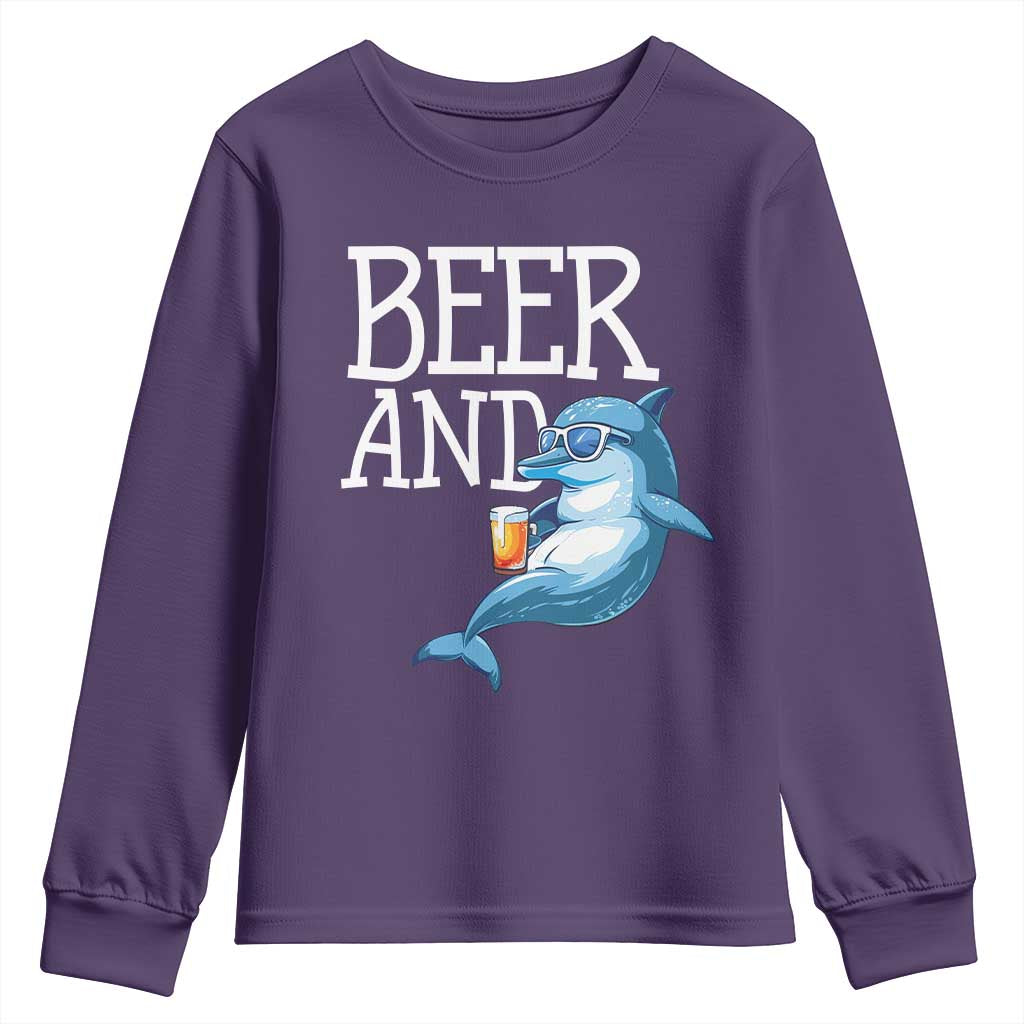 Dolphin And Beer Lover Funny Beach Life Gift Youth Sweatshirt - Wonder Print Shop