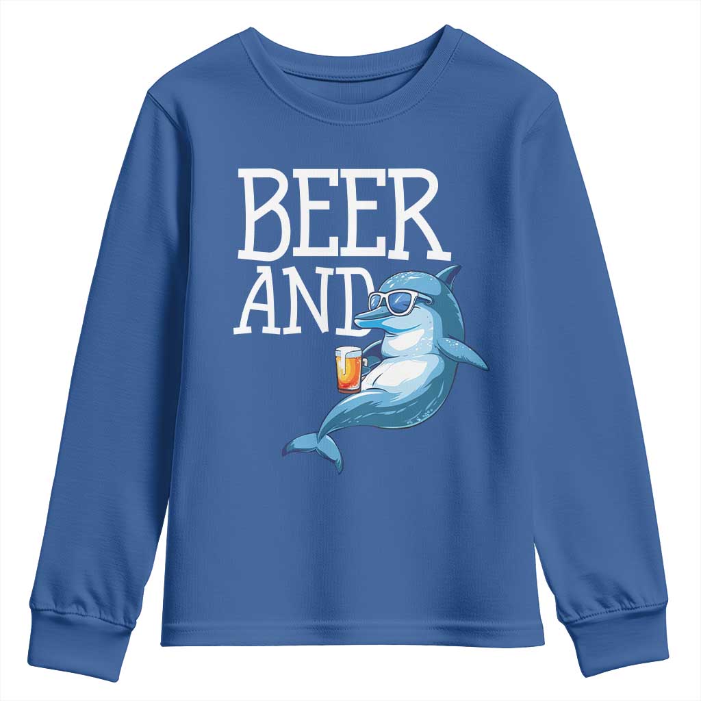 Dolphin And Beer Lover Funny Beach Life Gift Youth Sweatshirt - Wonder Print Shop