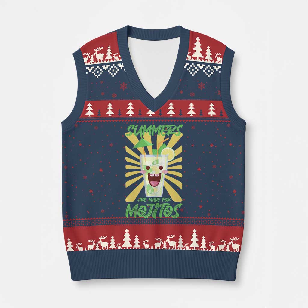 Summers Are Made For Mojitos V-Neck Knit Sweater Vest Funny Vacation Cocktail - Wonder Print Shop