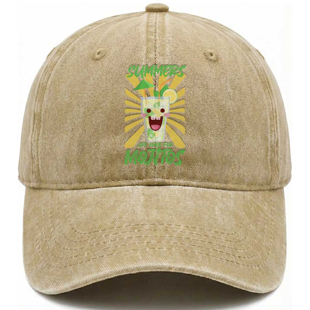 Summers Are Made For Mojitos Washed Cotton Baseball Cap Funny Vacation Cocktail