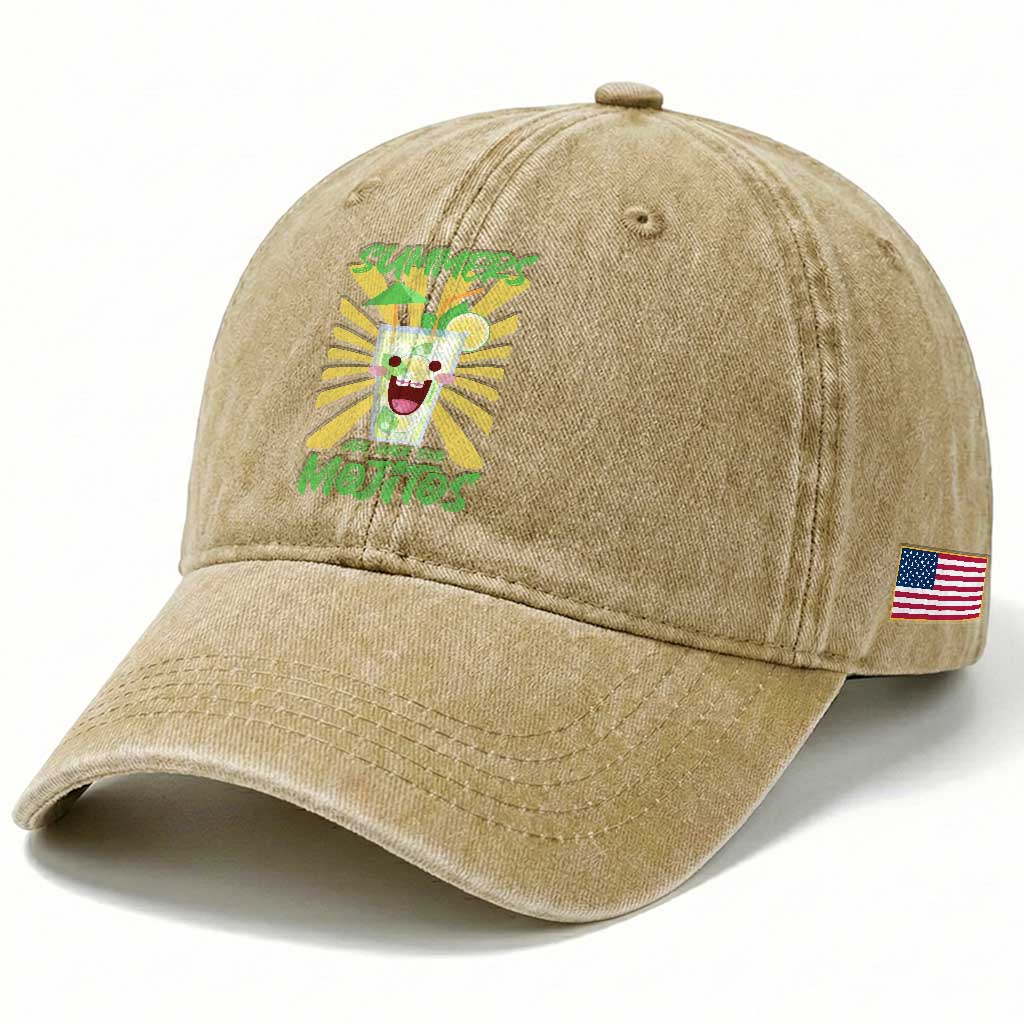 Summers Are Made For Mojitos Washed Cotton Baseball Cap Funny Vacation Cocktail