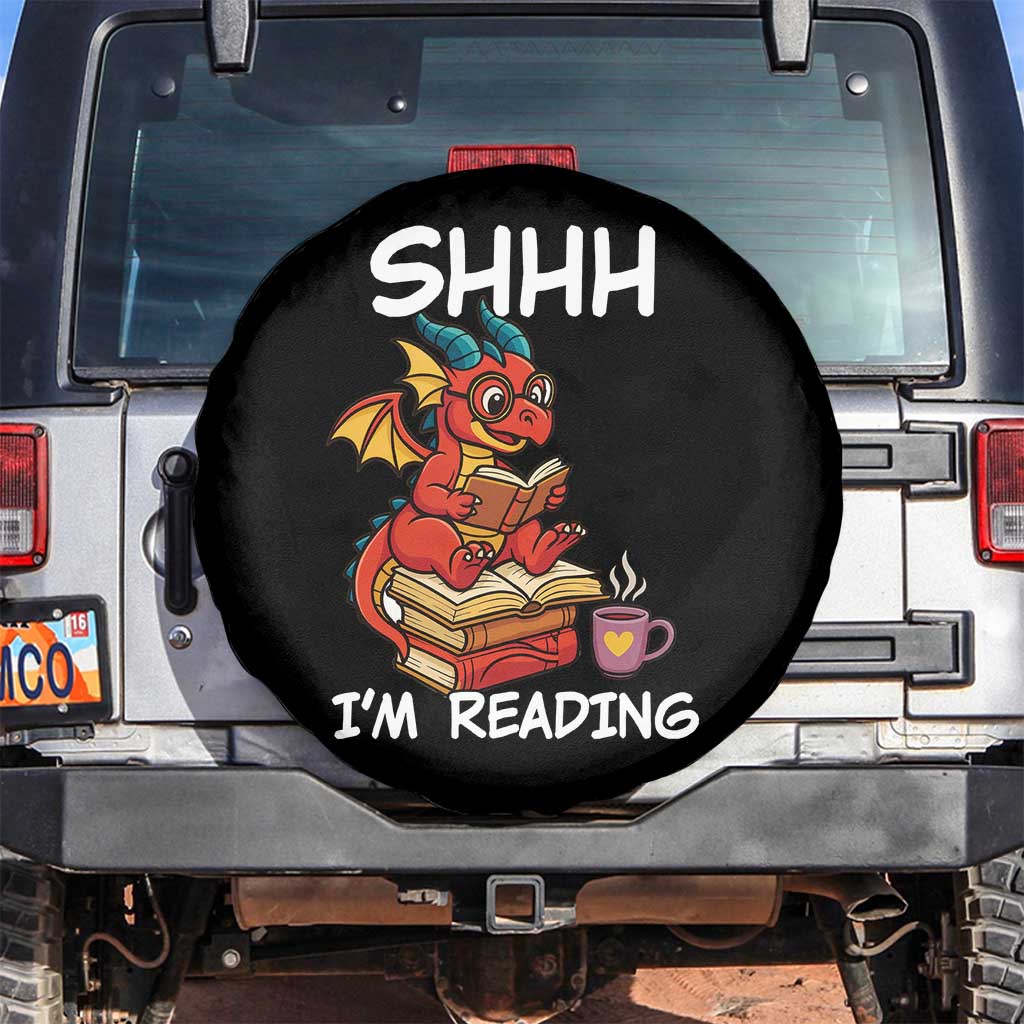 Shhh I Am Reading Spare Tire Cover Funny Dragon Reading Book - Wonder Print Shop