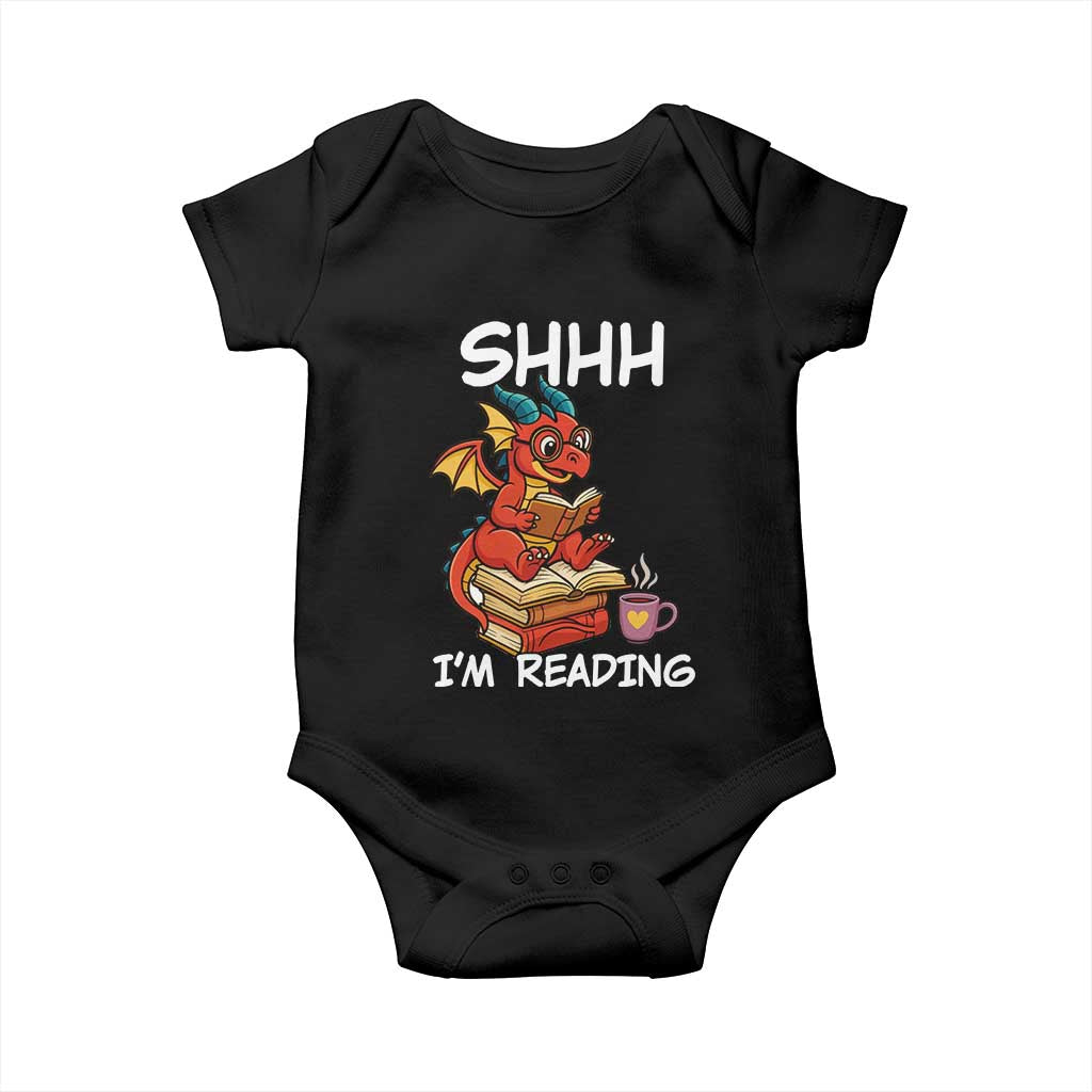 Shhh I Am Reading Baby Onesie Funny Dragon Reading Book - Wonder Print Shop