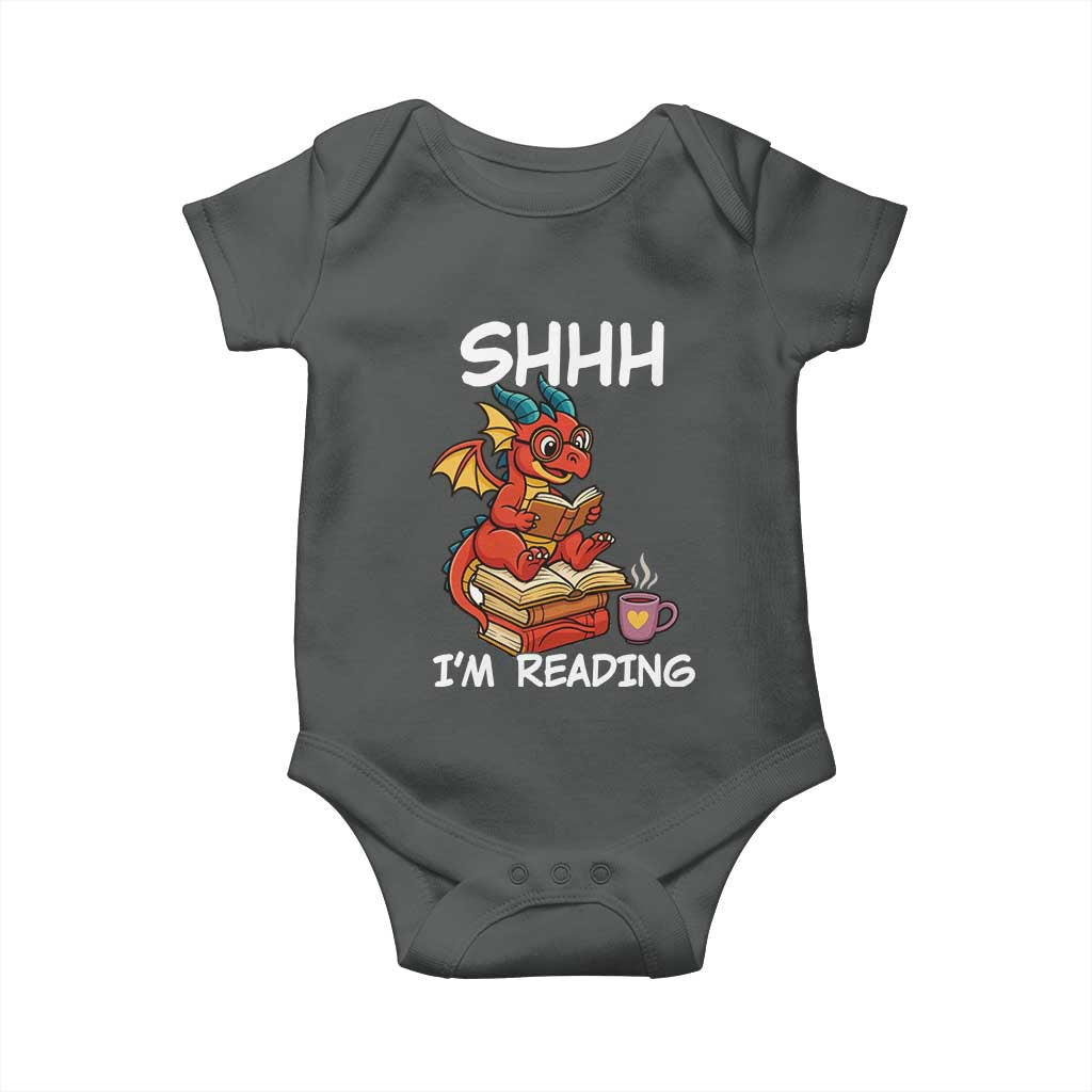 Shhh I Am Reading Baby Onesie Funny Dragon Reading Book - Wonder Print Shop