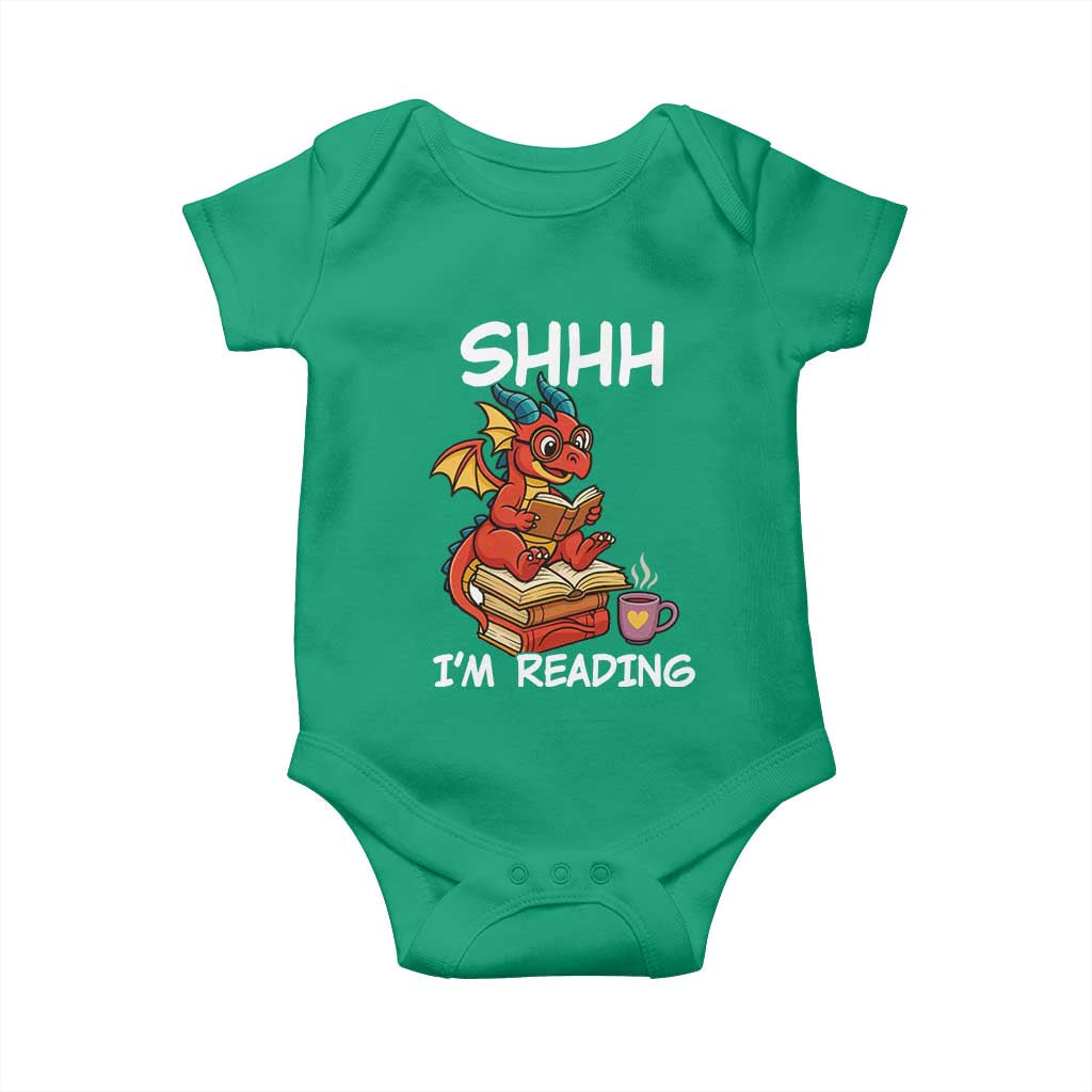 Shhh I Am Reading Baby Onesie Funny Dragon Reading Book - Wonder Print Shop
