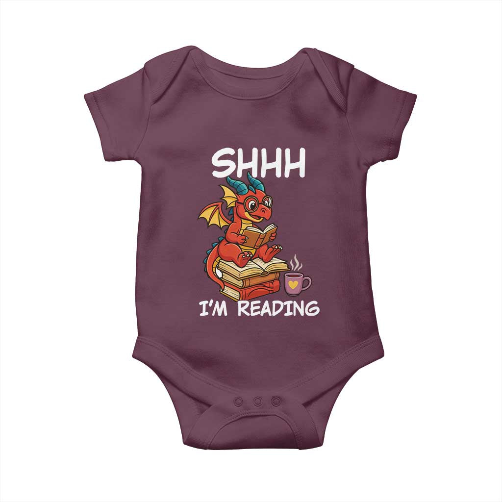 Shhh I Am Reading Baby Onesie Funny Dragon Reading Book - Wonder Print Shop