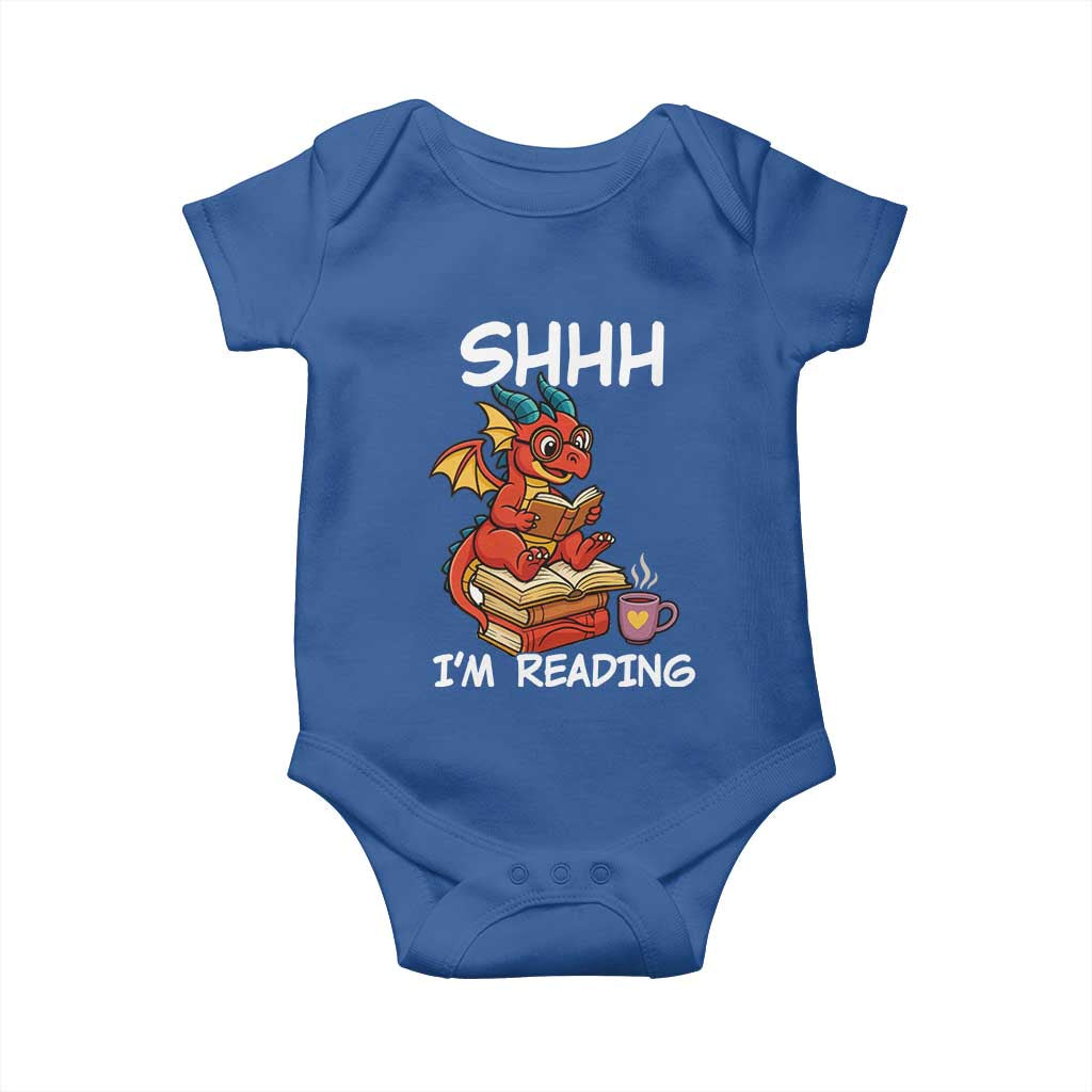 Shhh I Am Reading Baby Onesie Funny Dragon Reading Book - Wonder Print Shop