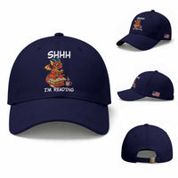 Shhh I Am Reading Baseball Cap Funny Dragon Reading Book