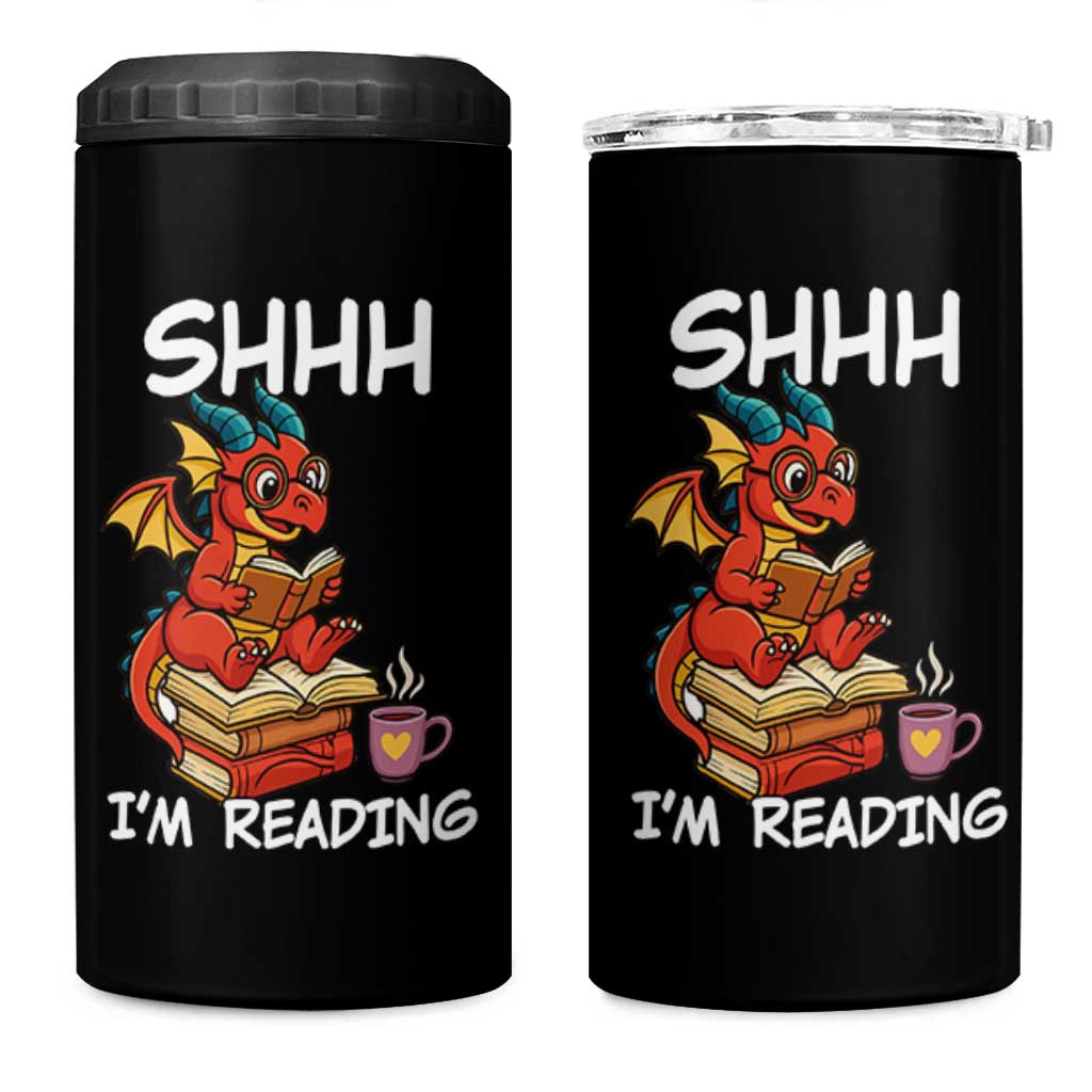 Shhh I Am Reading 4 in 1 Can Cooler Tumbler Funny Dragon Reading Book