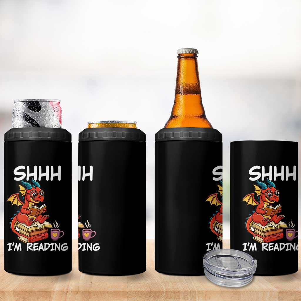 Shhh I Am Reading 4 in 1 Can Cooler Tumbler Funny Dragon Reading Book