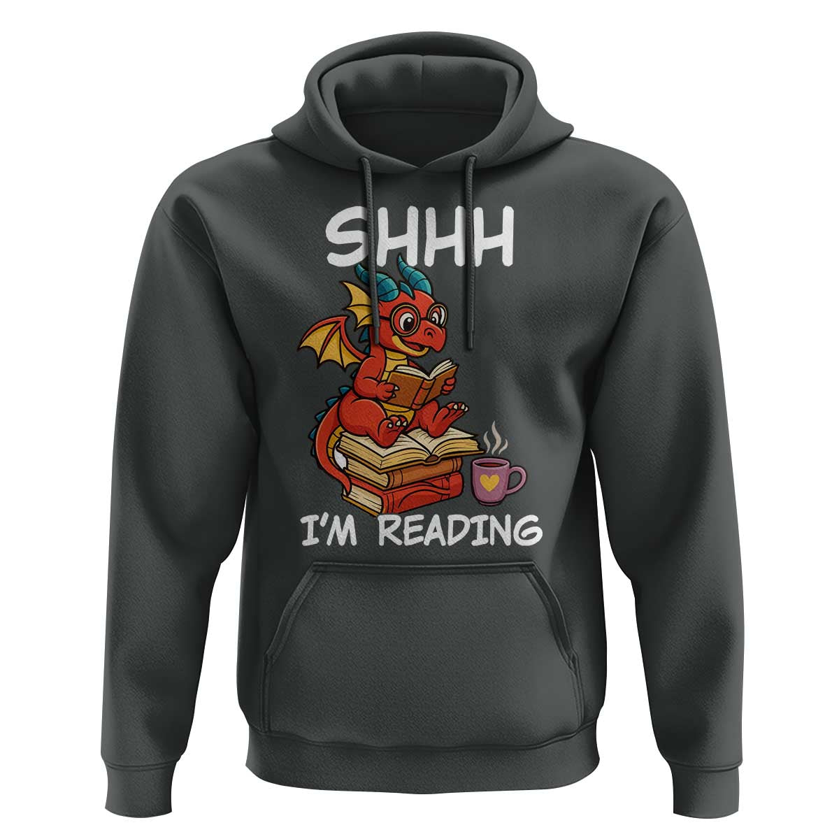 Shhh I Am Reading Hoodie Funny Dragon Reading Book - Wonder Print Shop