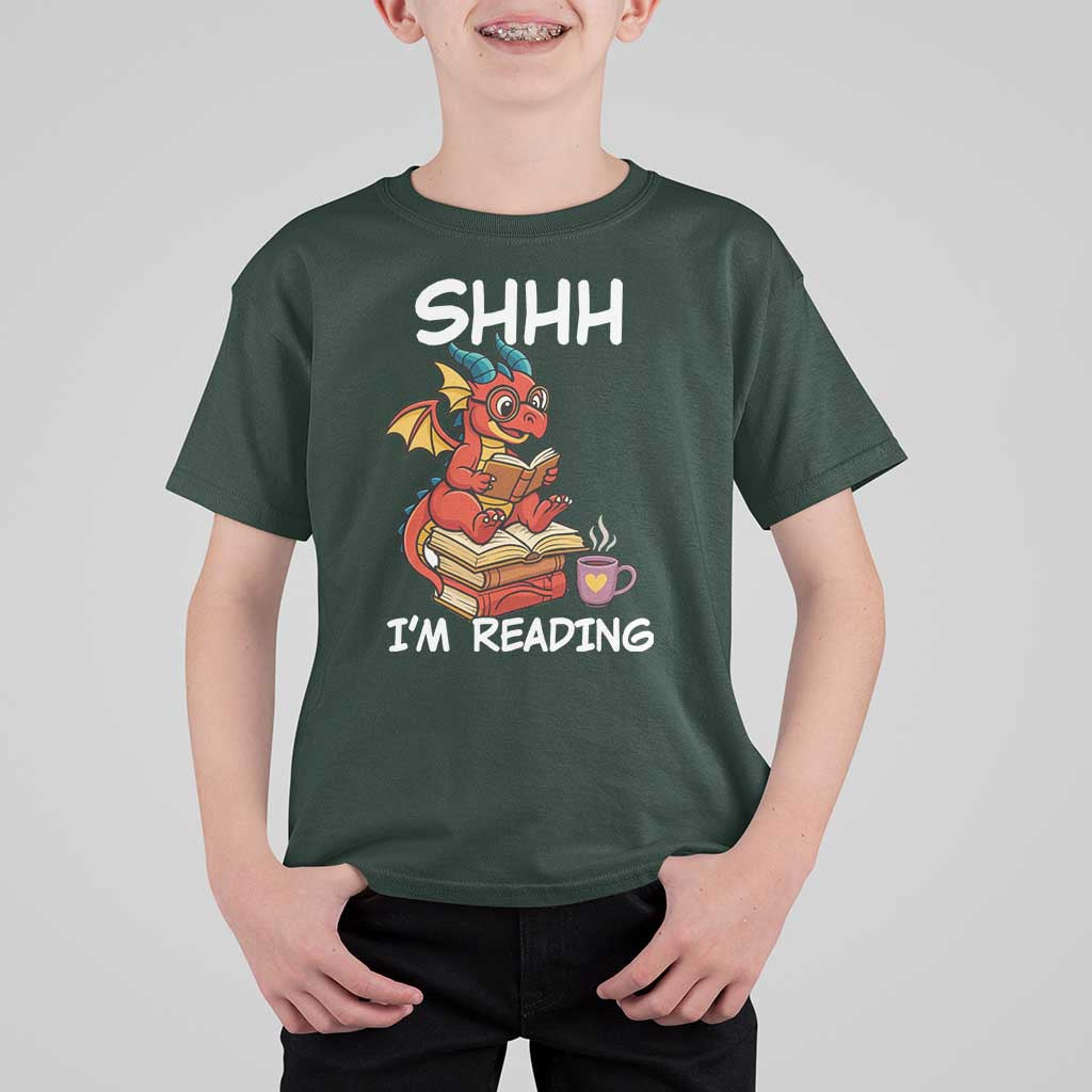 Shhh I Am Reading T Shirt For Kid Funny Dragon Reading Book - Wonder Print Shop