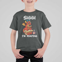 Shhh I Am Reading T Shirt For Kid Funny Dragon Reading Book - Wonder Print Shop