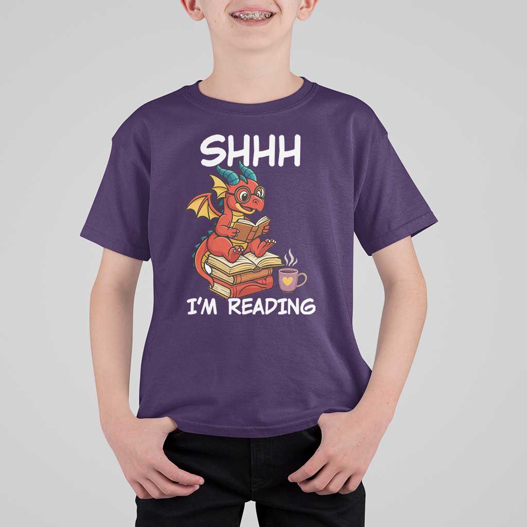 Shhh I Am Reading T Shirt For Kid Funny Dragon Reading Book - Wonder Print Shop
