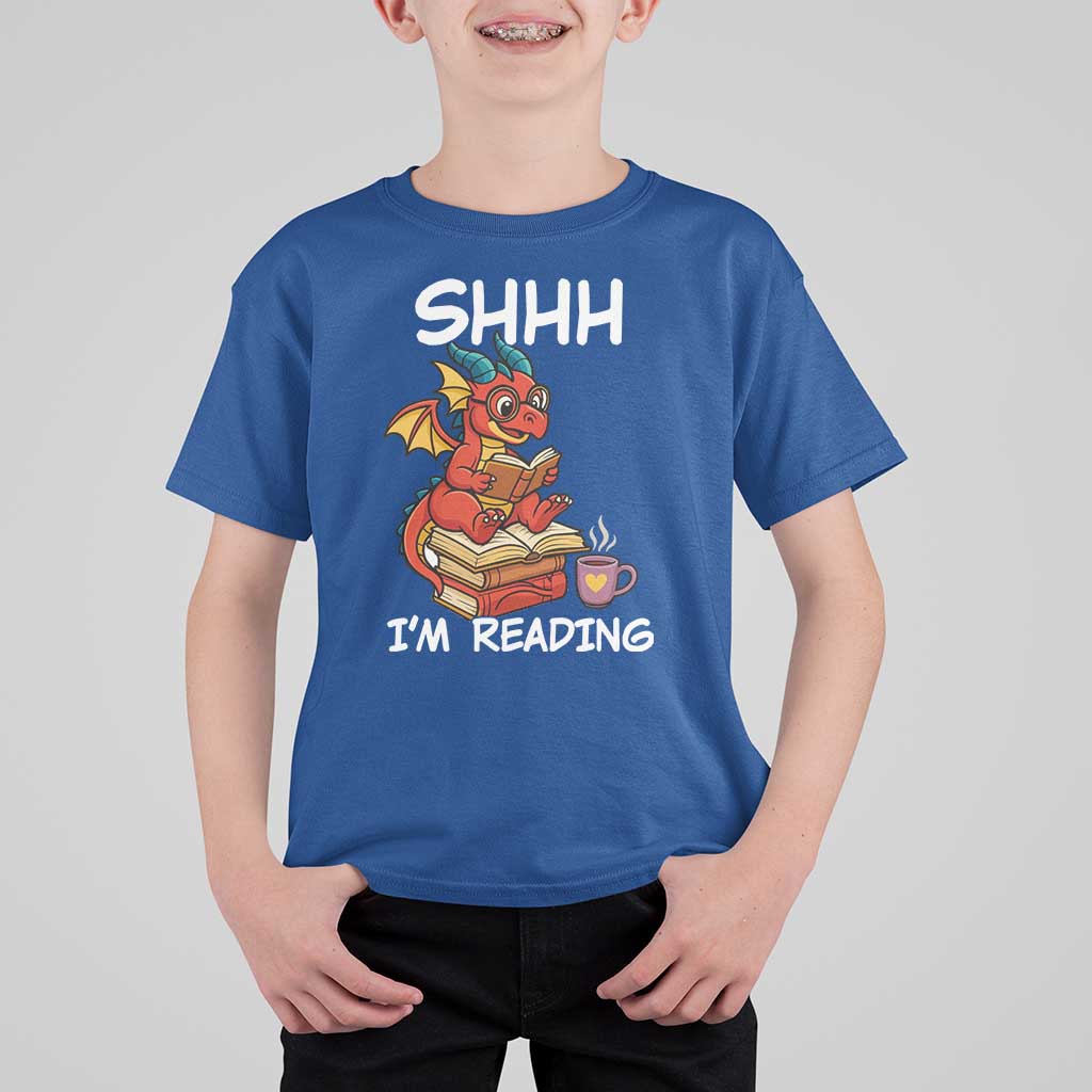 Shhh I Am Reading T Shirt For Kid Funny Dragon Reading Book - Wonder Print Shop