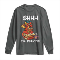 Shhh I Am Reading Long Sleeve Shirt Funny Dragon Reading Book - Wonder Print Shop