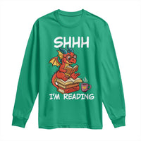 Shhh I Am Reading Long Sleeve Shirt Funny Dragon Reading Book - Wonder Print Shop