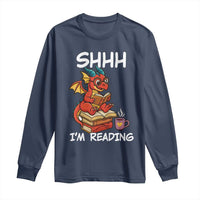 Shhh I Am Reading Long Sleeve Shirt Funny Dragon Reading Book - Wonder Print Shop