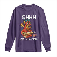 Shhh I Am Reading Long Sleeve Shirt Funny Dragon Reading Book - Wonder Print Shop