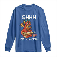 Shhh I Am Reading Long Sleeve Shirt Funny Dragon Reading Book - Wonder Print Shop