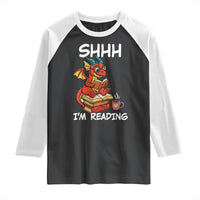 Shhh I Am Reading Raglan Shirt Funny Dragon Reading Book - Wonder Print Shop