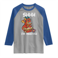 Shhh I Am Reading Raglan Shirt Funny Dragon Reading Book - Wonder Print Shop