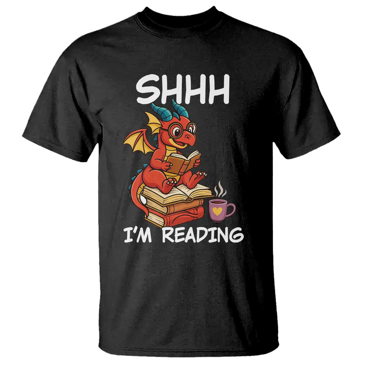 Shhh I Am Reading T Shirt Funny Dragon Reading Book - Wonder Print Shop
