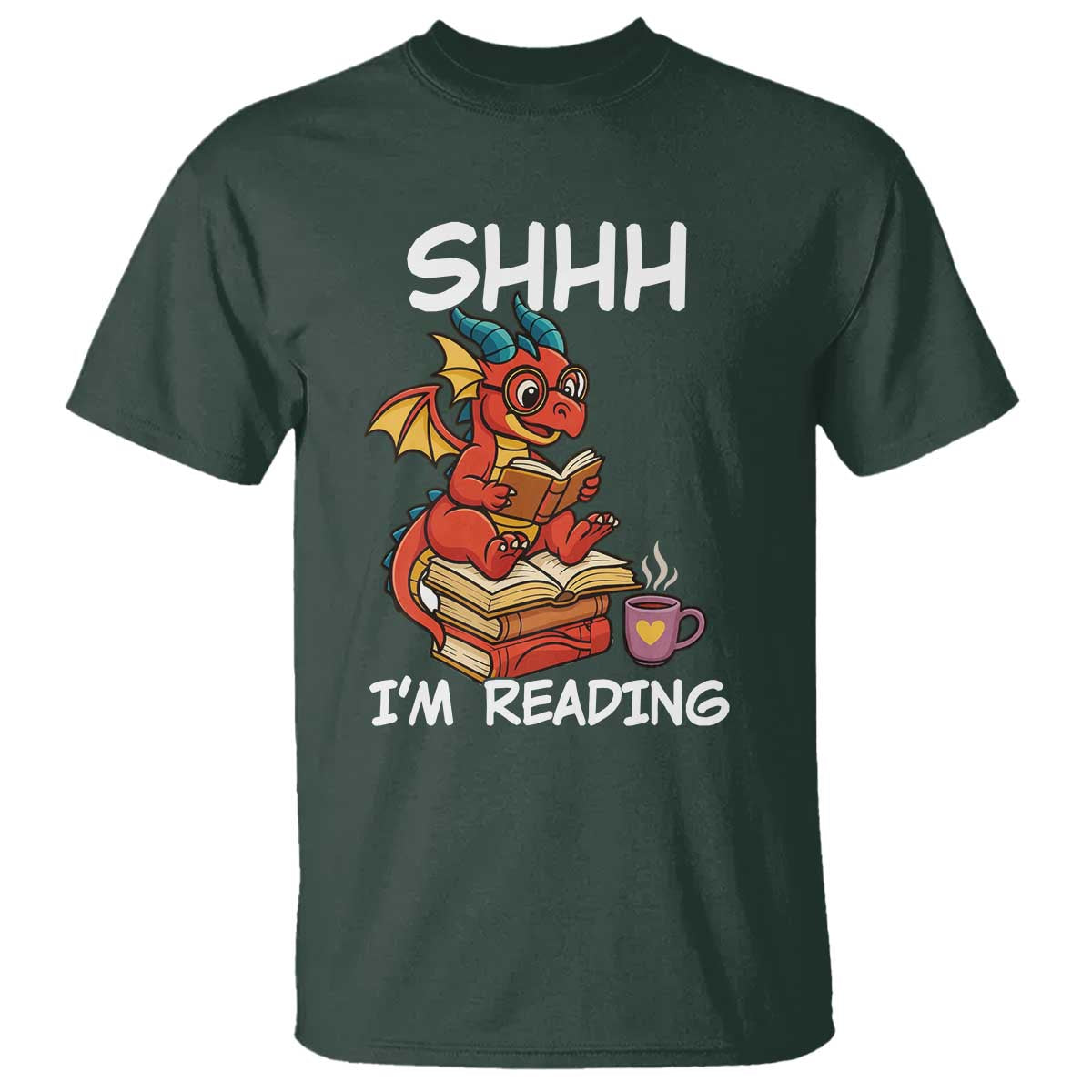 Shhh I Am Reading T Shirt Funny Dragon Reading Book - Wonder Print Shop