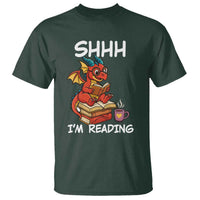 Shhh I Am Reading T Shirt Funny Dragon Reading Book - Wonder Print Shop