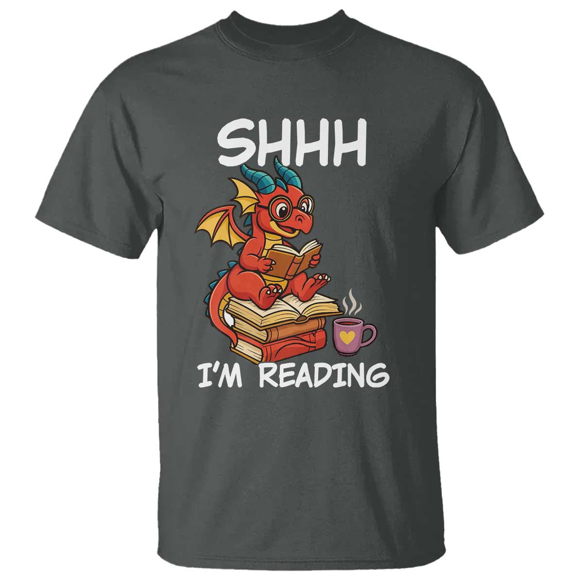 Shhh I Am Reading T Shirt Funny Dragon Reading Book - Wonder Print Shop