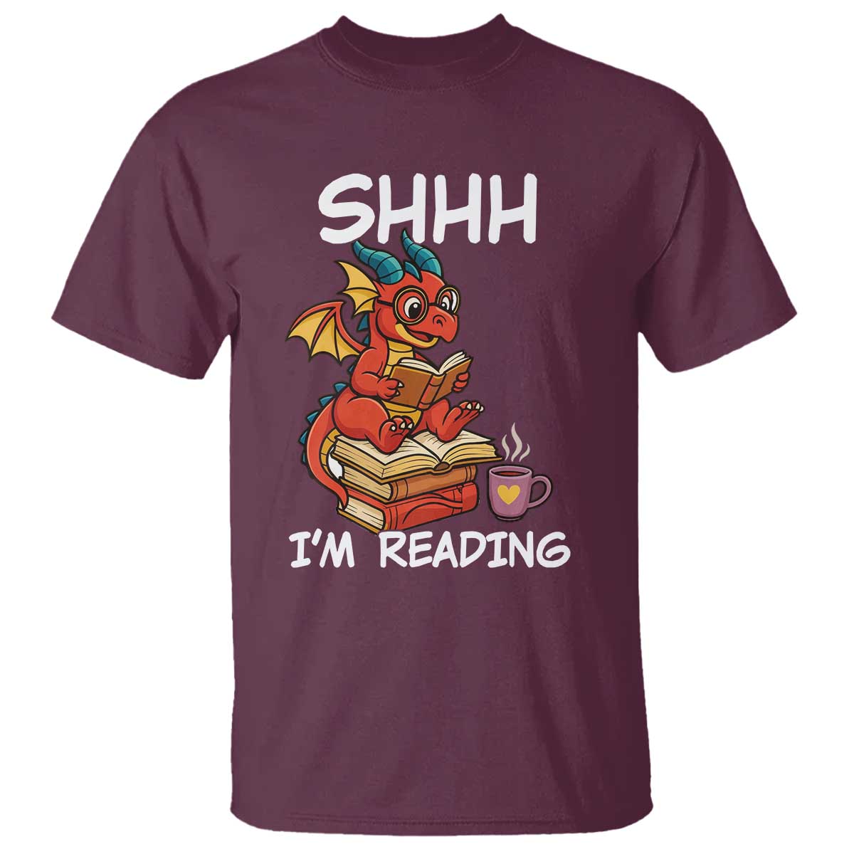 Shhh I Am Reading T Shirt Funny Dragon Reading Book - Wonder Print Shop