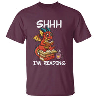 Shhh I Am Reading T Shirt Funny Dragon Reading Book - Wonder Print Shop