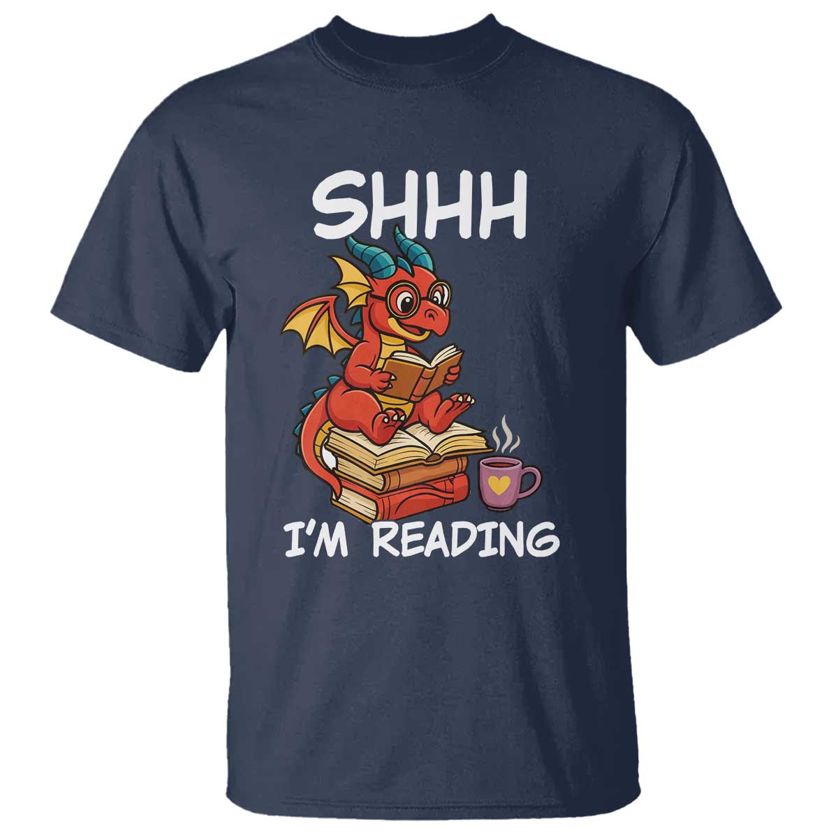 Shhh I Am Reading T Shirt Funny Dragon Reading Book - Wonder Print Shop