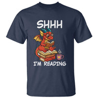 Shhh I Am Reading T Shirt Funny Dragon Reading Book - Wonder Print Shop