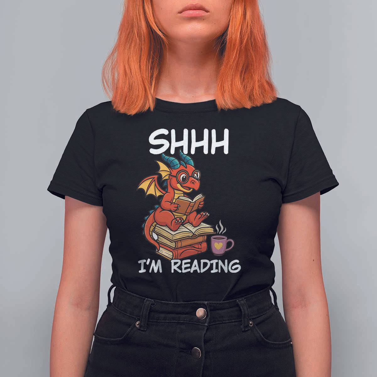 Shhh I Am Reading T Shirt For Women Funny Dragon Reading Book - Wonder Print Shop