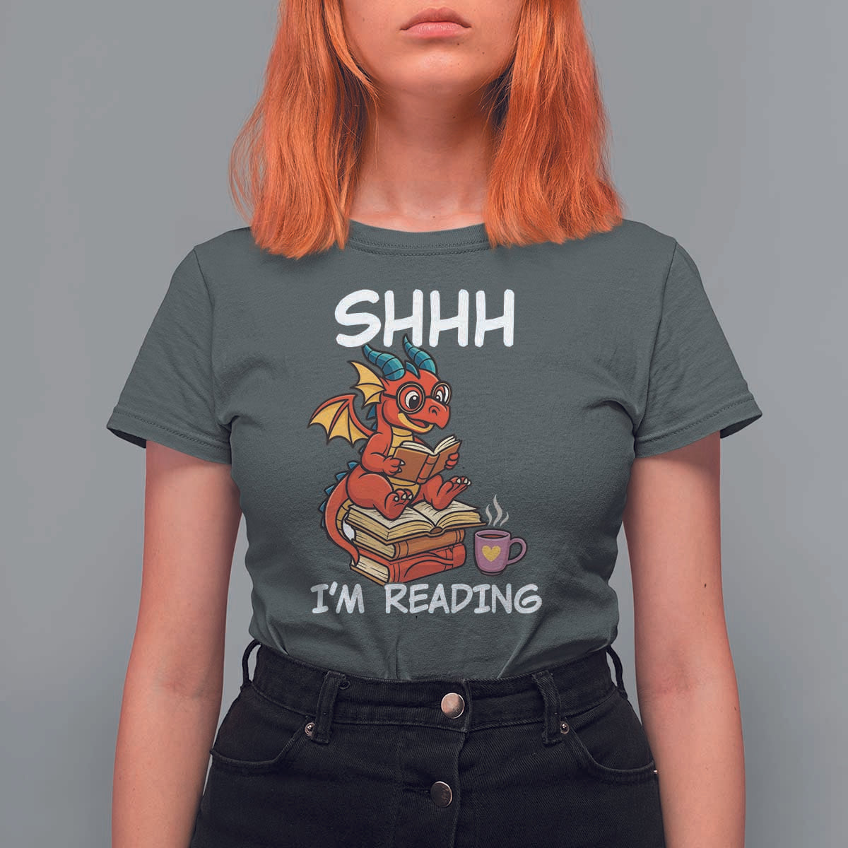 Shhh I Am Reading T Shirt For Women Funny Dragon Reading Book - Wonder Print Shop