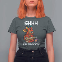 Shhh I Am Reading T Shirt For Women Funny Dragon Reading Book - Wonder Print Shop