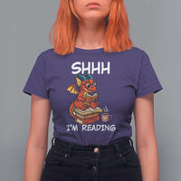 Shhh I Am Reading T Shirt For Women Funny Dragon Reading Book - Wonder Print Shop