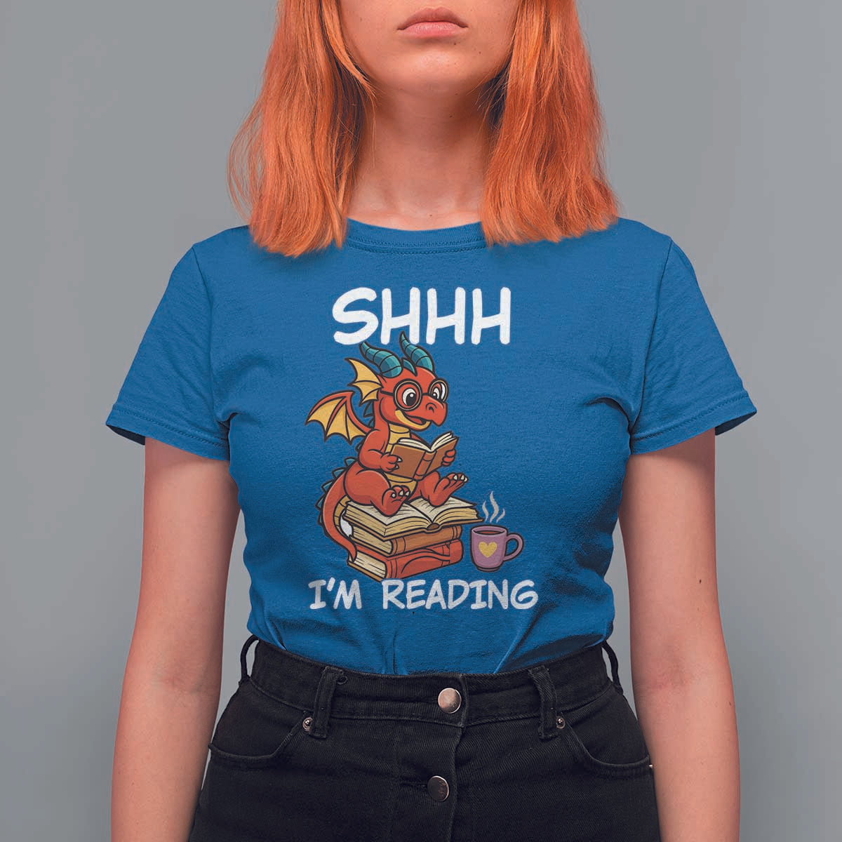 Shhh I Am Reading T Shirt For Women Funny Dragon Reading Book - Wonder Print Shop