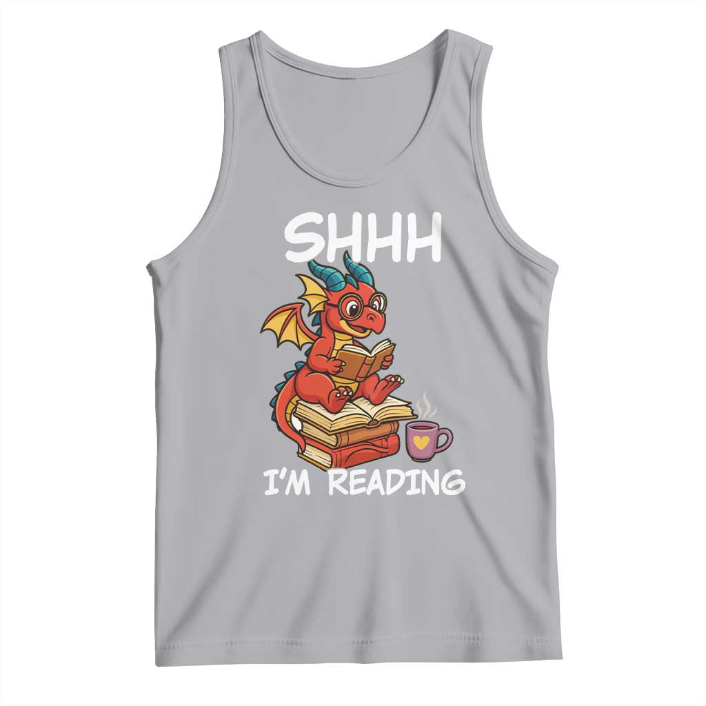 Shhh I Am Reading Tank Top Funny Dragon Reading Book - Wonder Print Shop